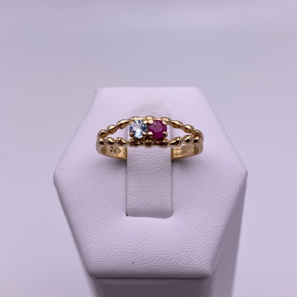10k yellow gold Ruby and sapphire ring - Picture 2 of 11